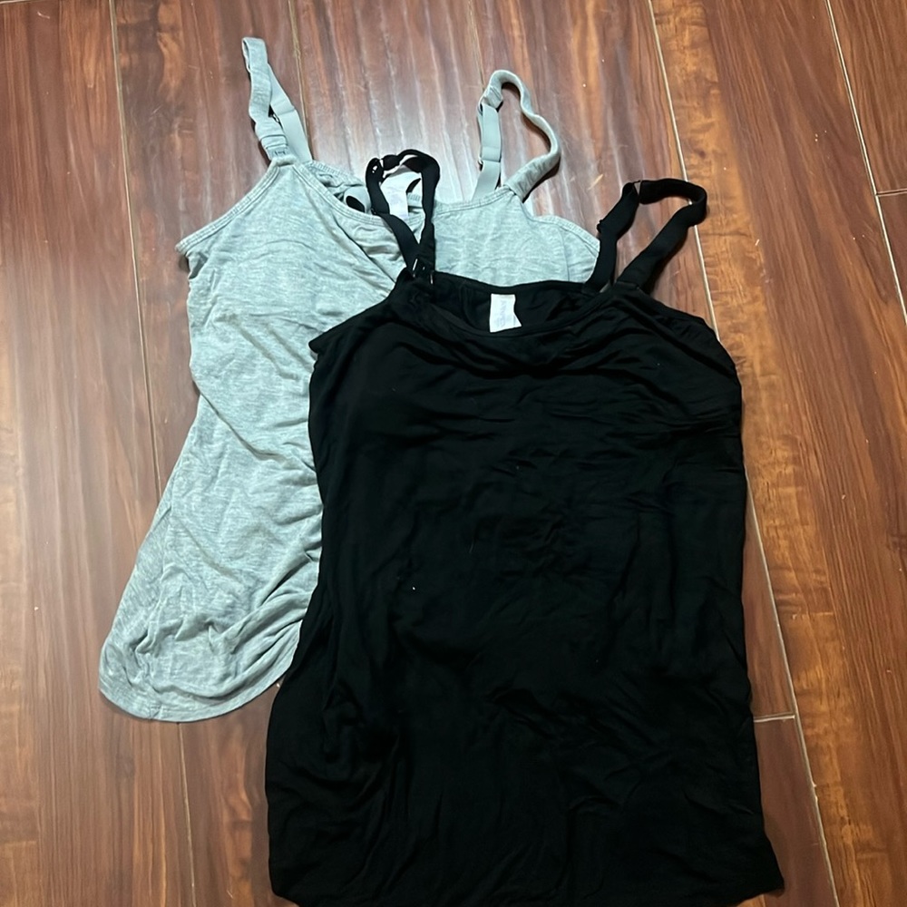 2 Maternity Nursing Tank Tops black and gray